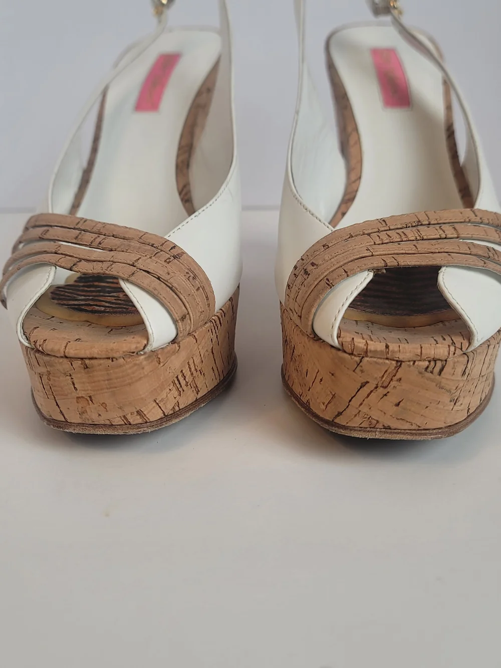 Betsey Johnson June Leather Cork Platform High Heel Wedge Sandals Cork Straps 10